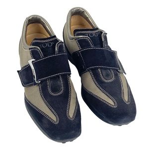 Tod's Navy Blue and Beige Suede-Trim Sneakers